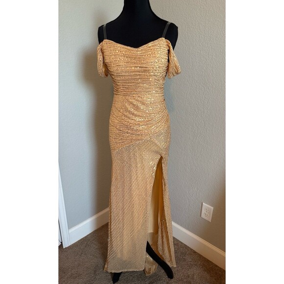 Gold off shoulder sequin Dress - Picture 1 of 3